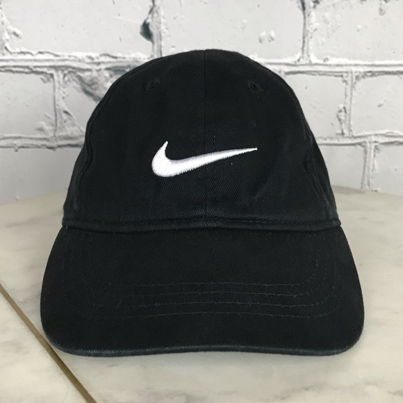 Nike Just Do It Kids Toddler Black Casual Adjustable Hat & Cap White Swoosh - Picture 9 of 11